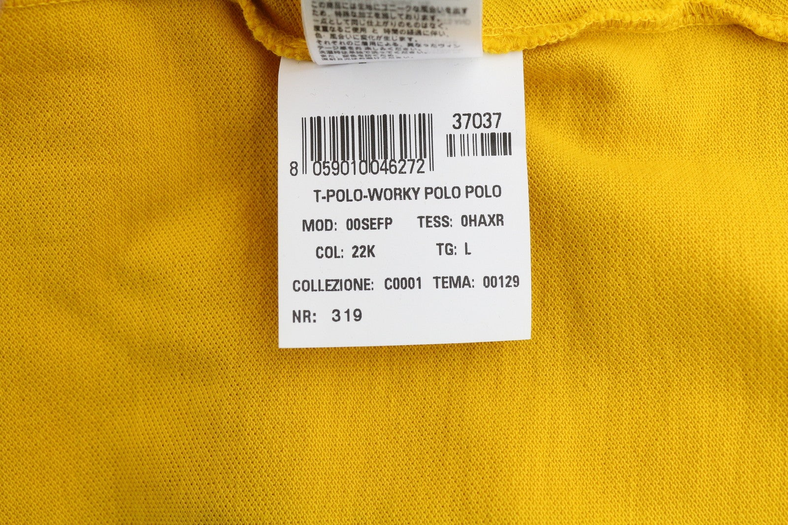 DIESEL T-Shirt-Worky Men T-Shirt L Yellow Short Sleeve Polo Half Button Cotton