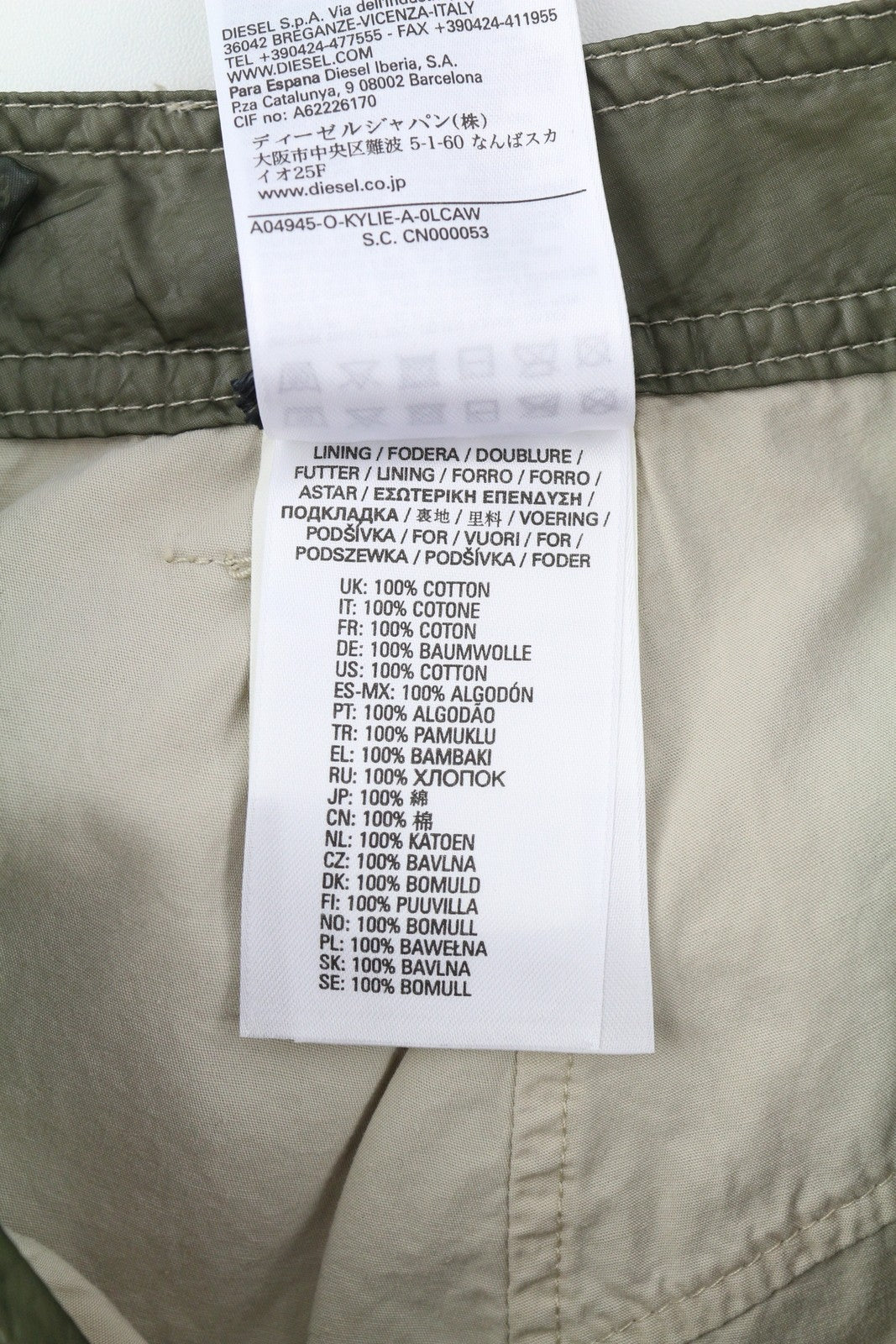 DIESEL O-Kylie-A Women Skirt W26 Khaki green Patch Coated Zip Mini RRP€195