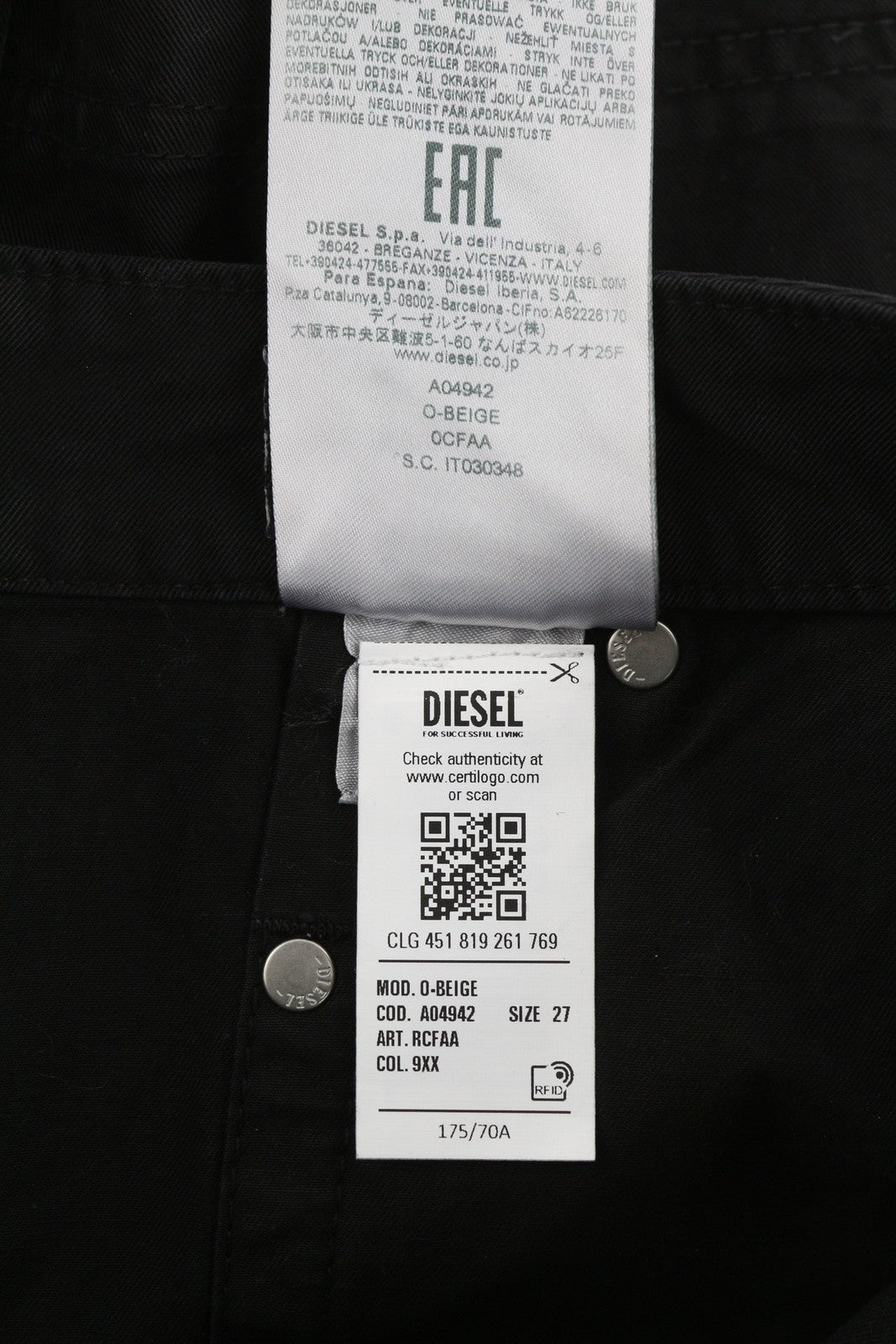 DIESEL O-Beige Women's Skirt W27 Black Cotton RRP€150 5-Design Pockets Logo Mini