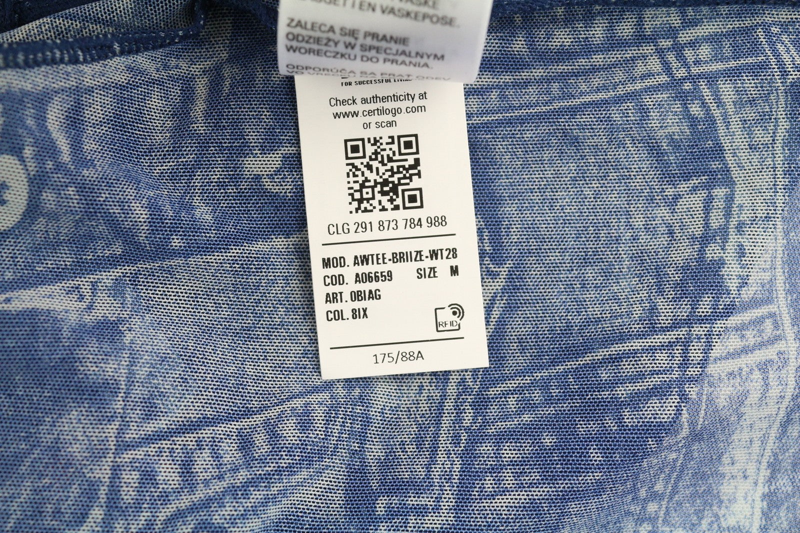 DIESEL Awtee-Briize-Wt28 Women T-Shirt M Washed Blue Short Sleeve Sheer Cropped