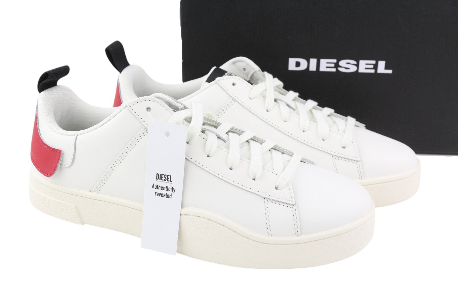 DIESEL S-Clever Low Lace Men Sneakers EU44.5 White Red Leather RRP€140