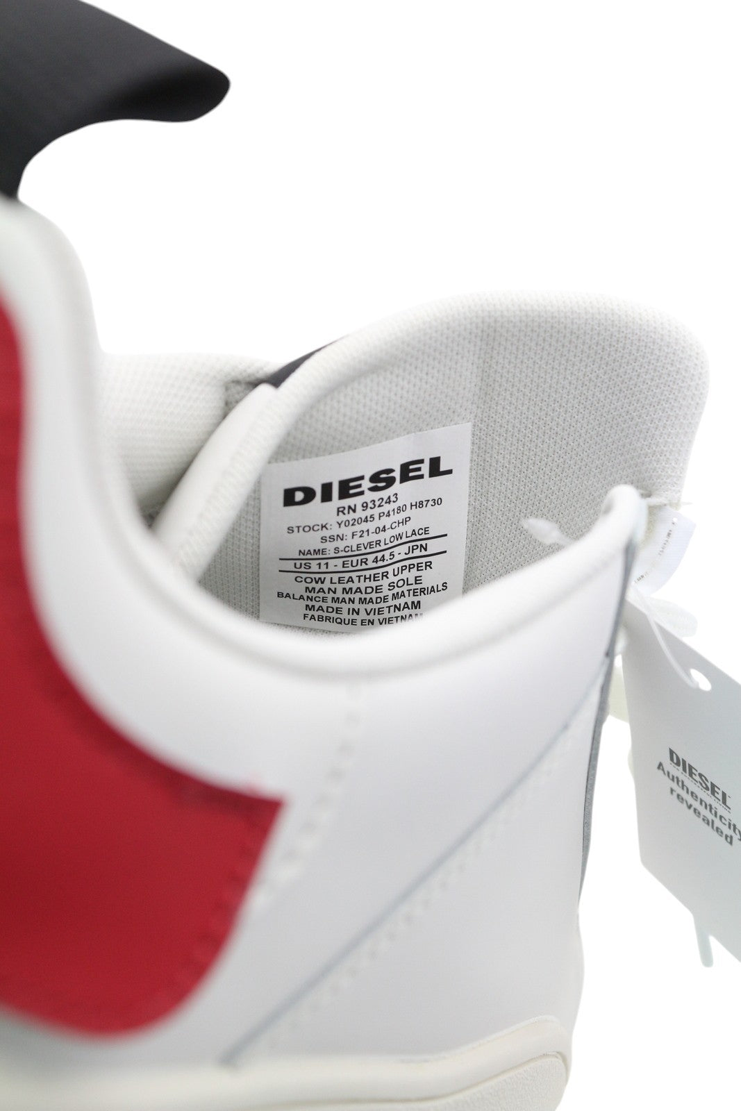 DIESEL S-Clever Low Lace Men Sneakers EU44.5 White Red Leather RRP€140