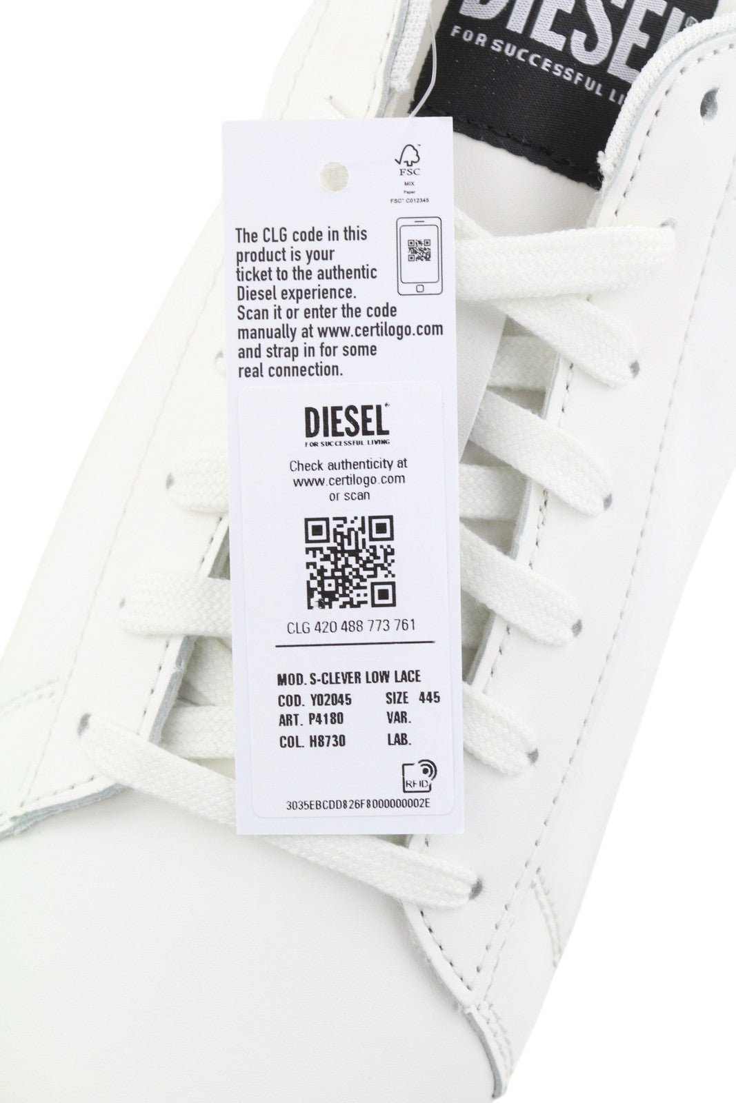 DIESEL S-Clever Low Lace Men Sneakers EU44.5 White Red Leather RRP€140