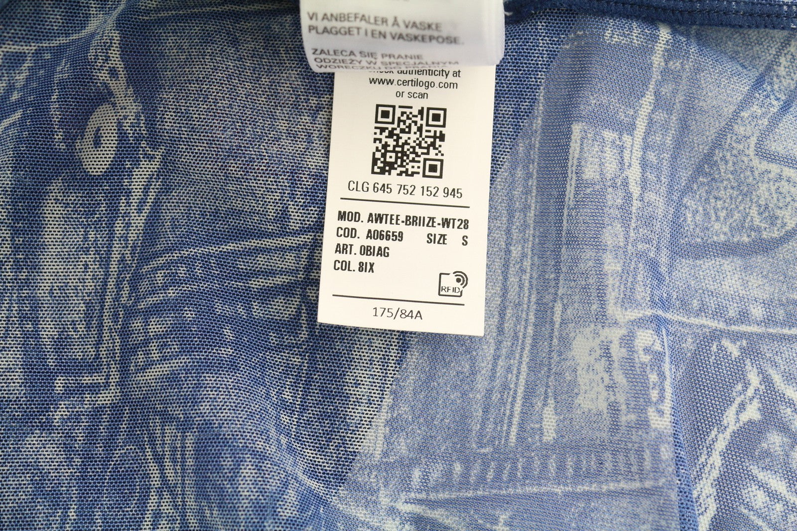 DIESEL Awtee-Briize-Wt28 Women T-Shirt S Washed Blue Short Sleeved Sheer Cropped