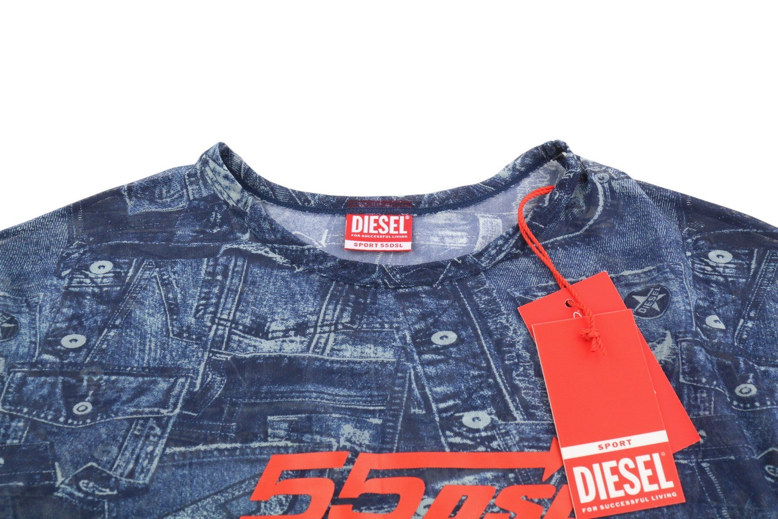DIESEL Awtee-Briize-Wt28 Women T-Shirt S Washed Blue Short Sleeved Sheer Cropped