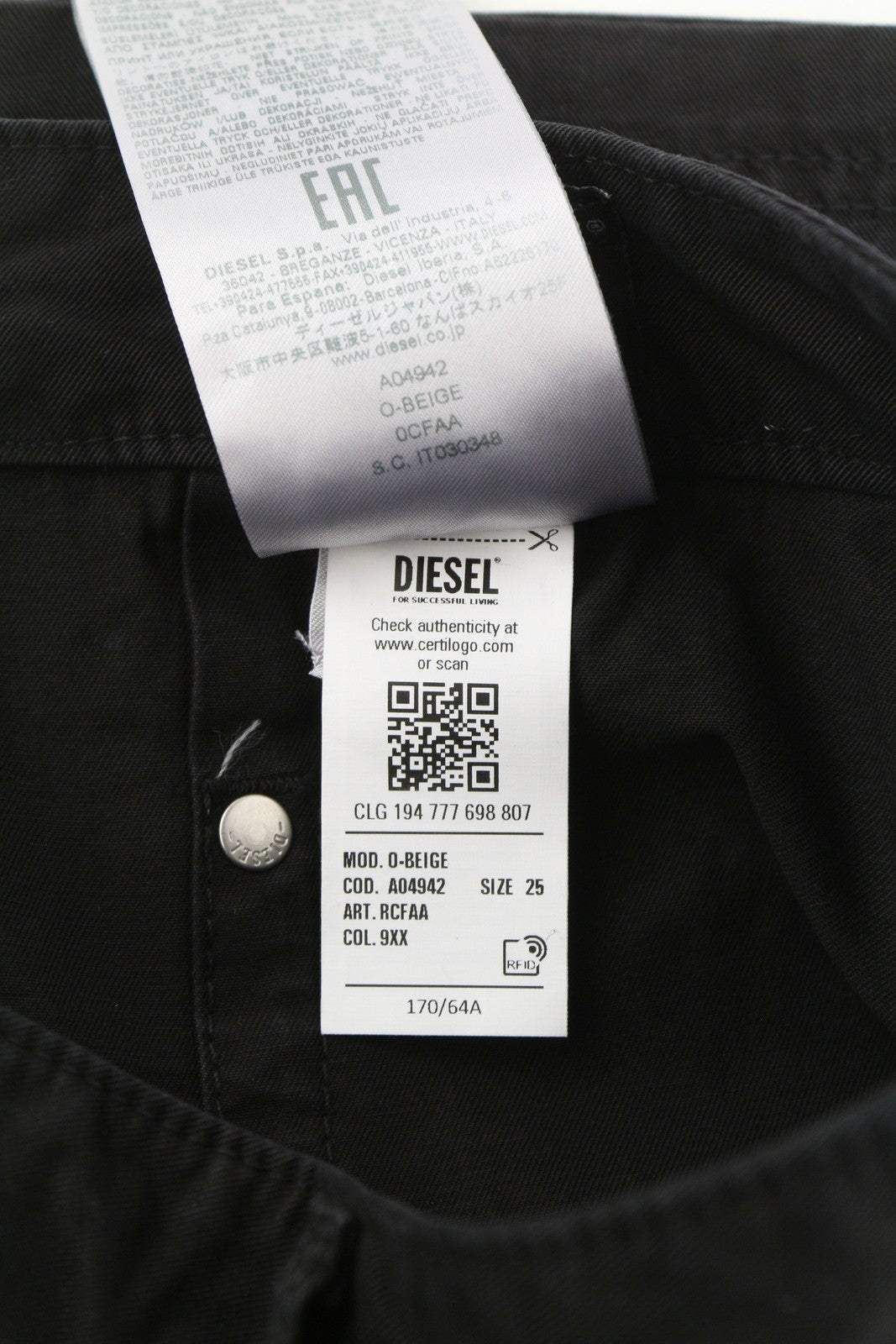 DIESEL O-Beige Women Skirt W25 Black Cotton RRP€150 5-Design Pockets Logo Mini