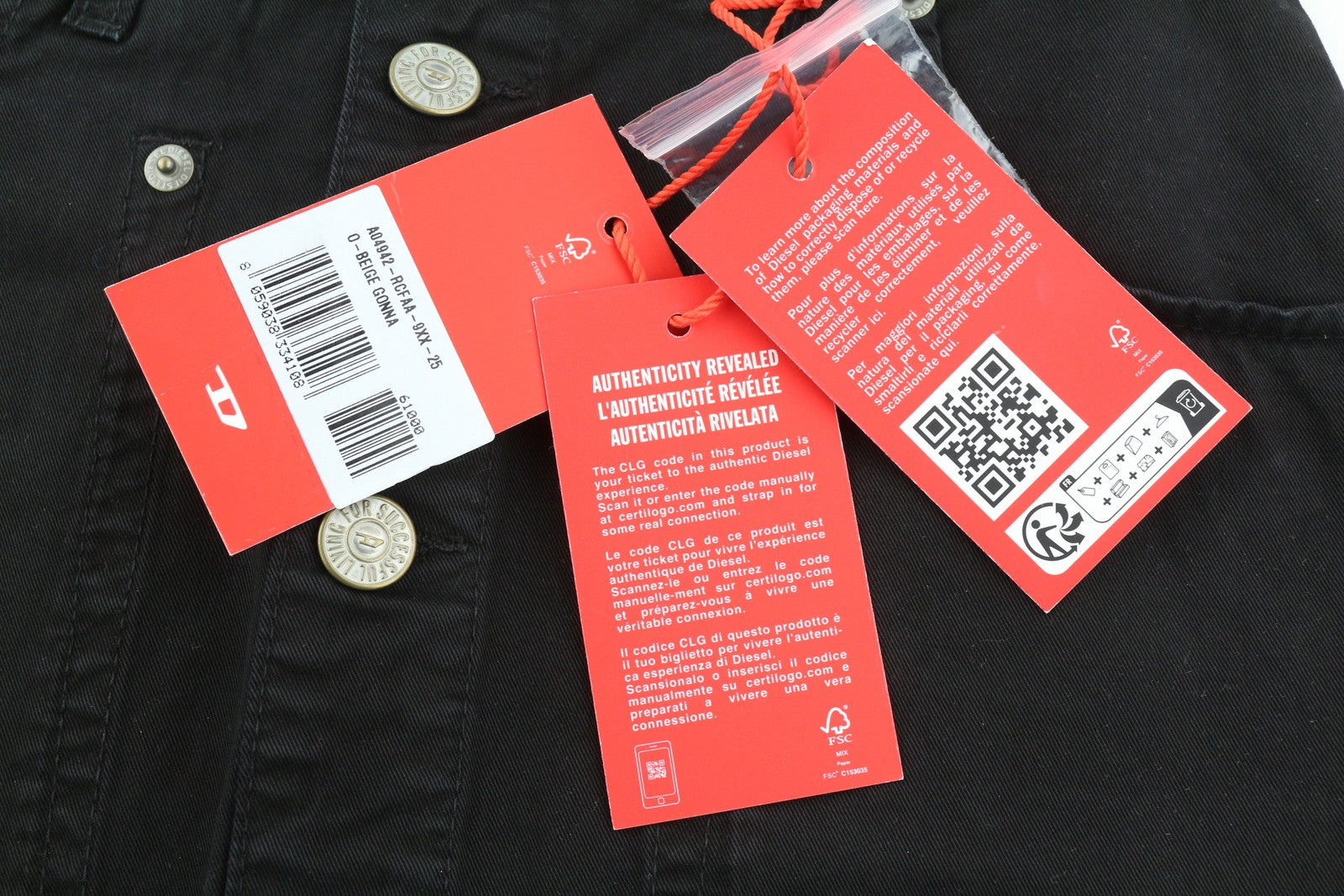 DIESEL O-Beige Women Skirt W25 Black Cotton RRP€150 5-Design Pockets Logo Mini