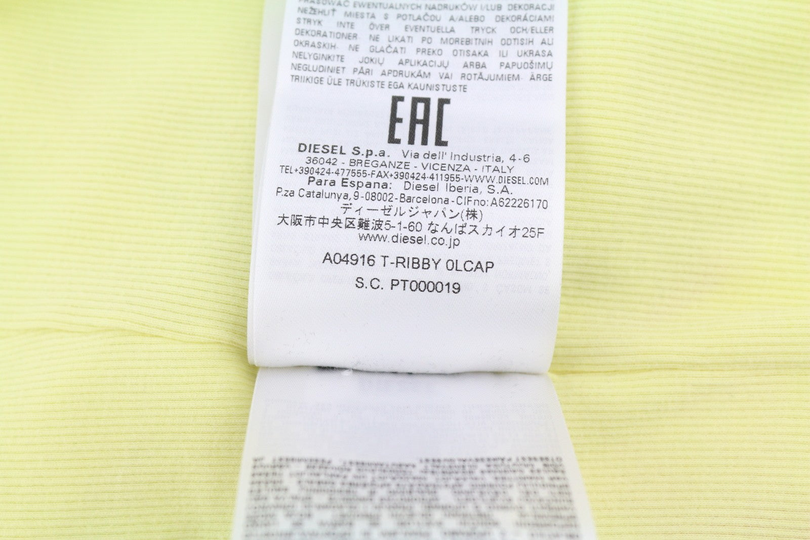 DIESEL T-Ribby Women T-Shirt M Yellow Short Sleeve Round Neck Stretch Cropped