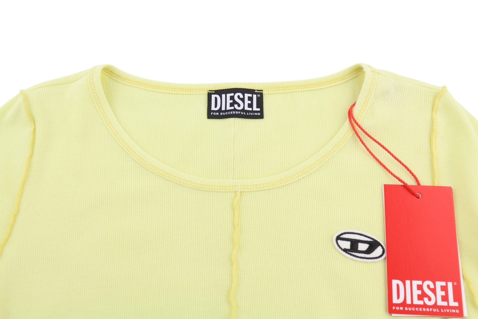 DIESEL T-Ribby Women T-Shirt M Yellow Short Sleeve Round Neck Stretch Cropped