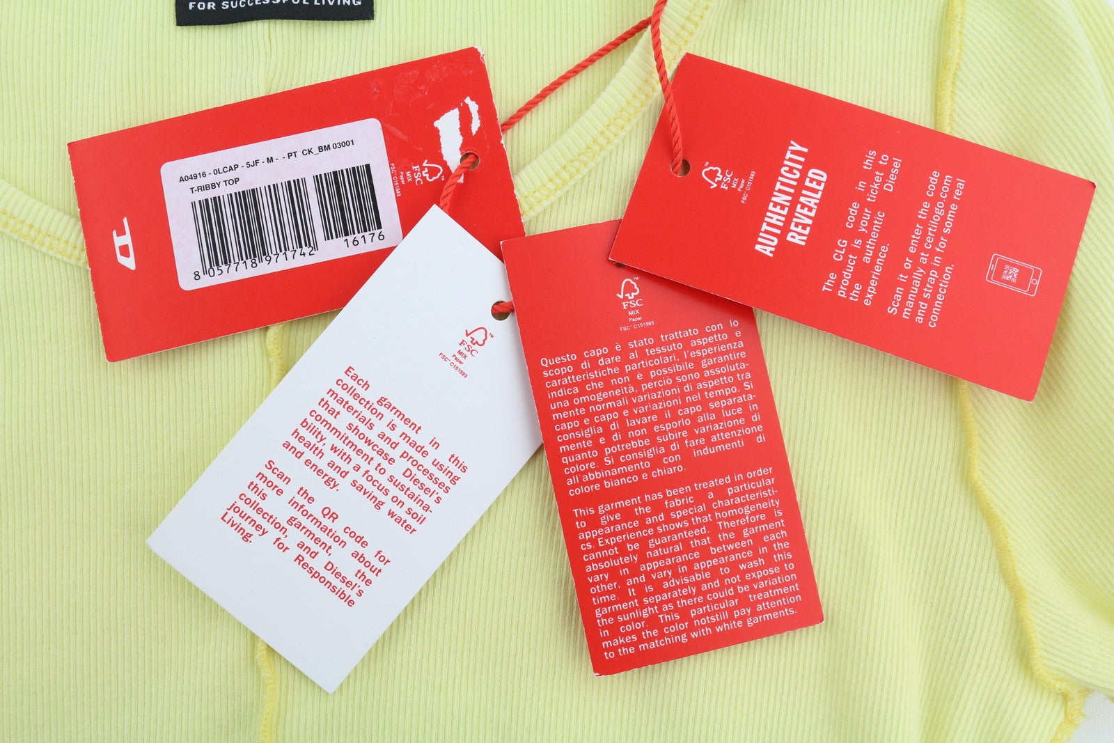 DIESEL T-Ribby Women T-Shirt M Yellow Short Sleeve Round Neck Stretch Cropped