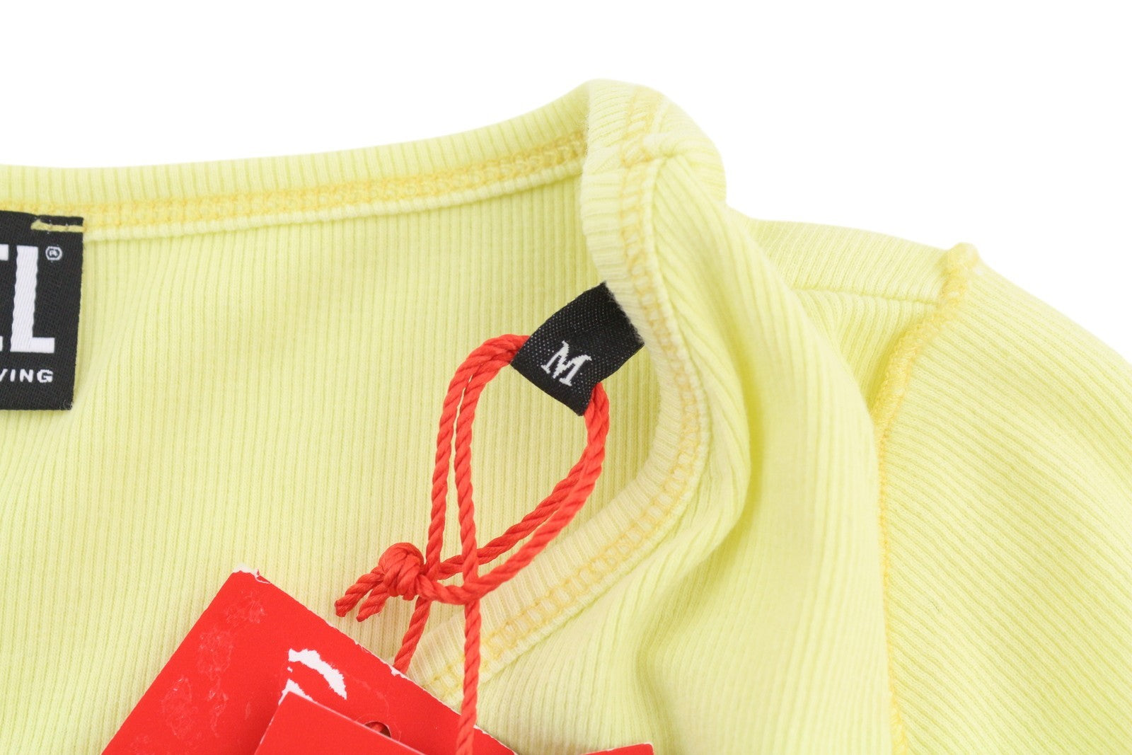 DIESEL T-Ribby Women T-Shirt M Yellow Short Sleeve Round Neck Stretch Cropped