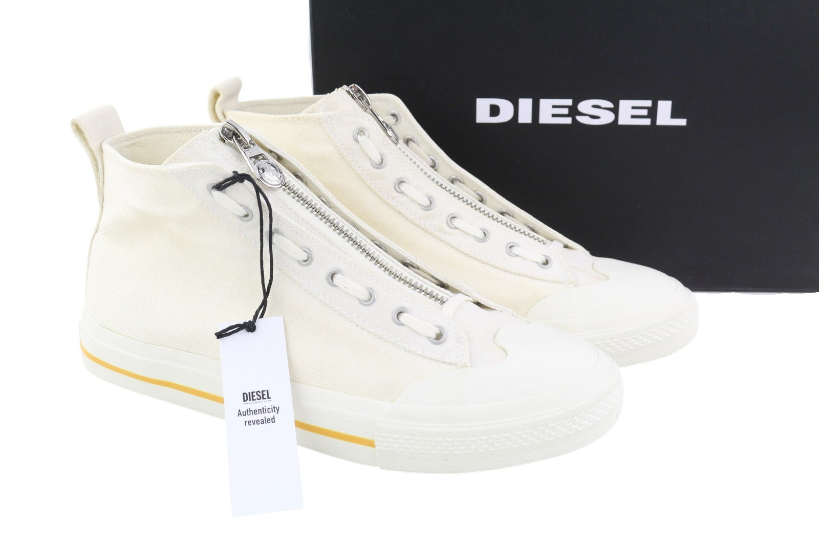 DIESEL S-Astico Mzip Men Sneakers EU45 White Zip Fly Mid Top Almond Toe RRP€180