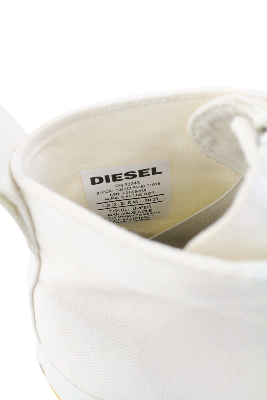 DIESEL S-Astico Mzip Men Sneakers EU45 White Zip Fly Mid Top Almond Toe RRP€180