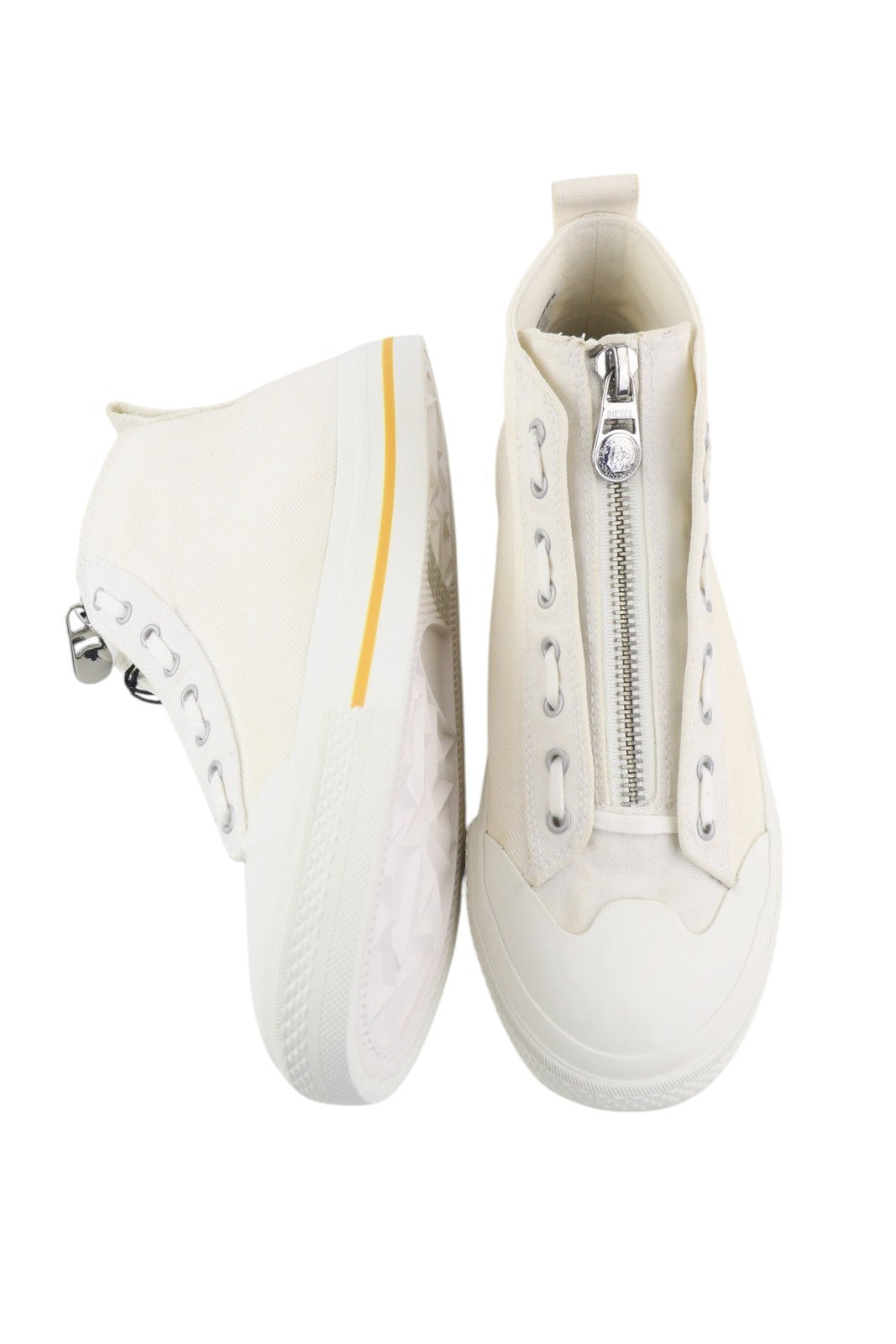 DIESEL S-Astico Mzip Men Sneakers EU45 White Zip Fly Mid Top Almond Toe RRP€180