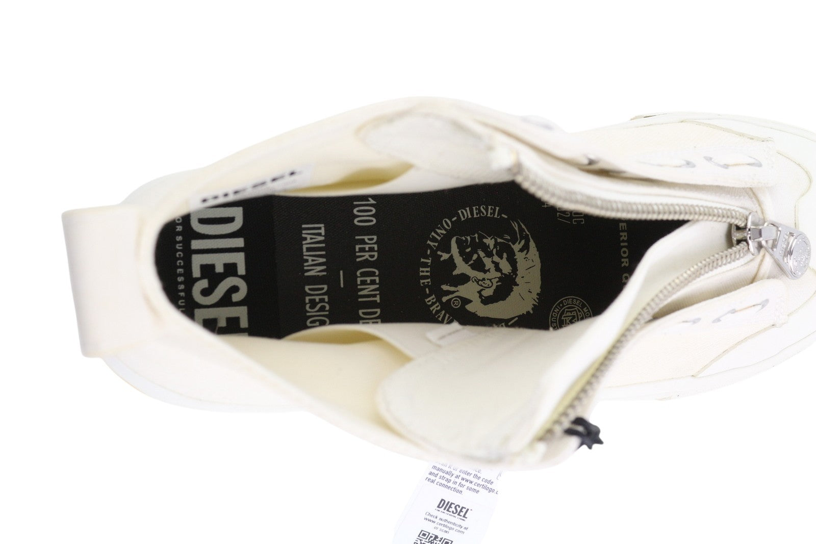 DIESEL S-Astico Mzip Men Sneakers EU45 White Zip Fly Mid Top Almond Toe RRP€180