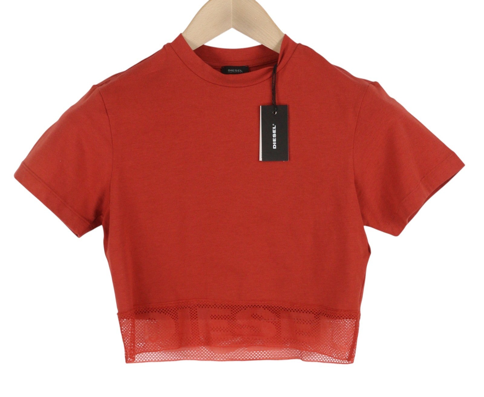DIESEL Uftee-Giorgmesh-Sv Women T-Shirt S Red Short Sleeve Crew Neck Cropped