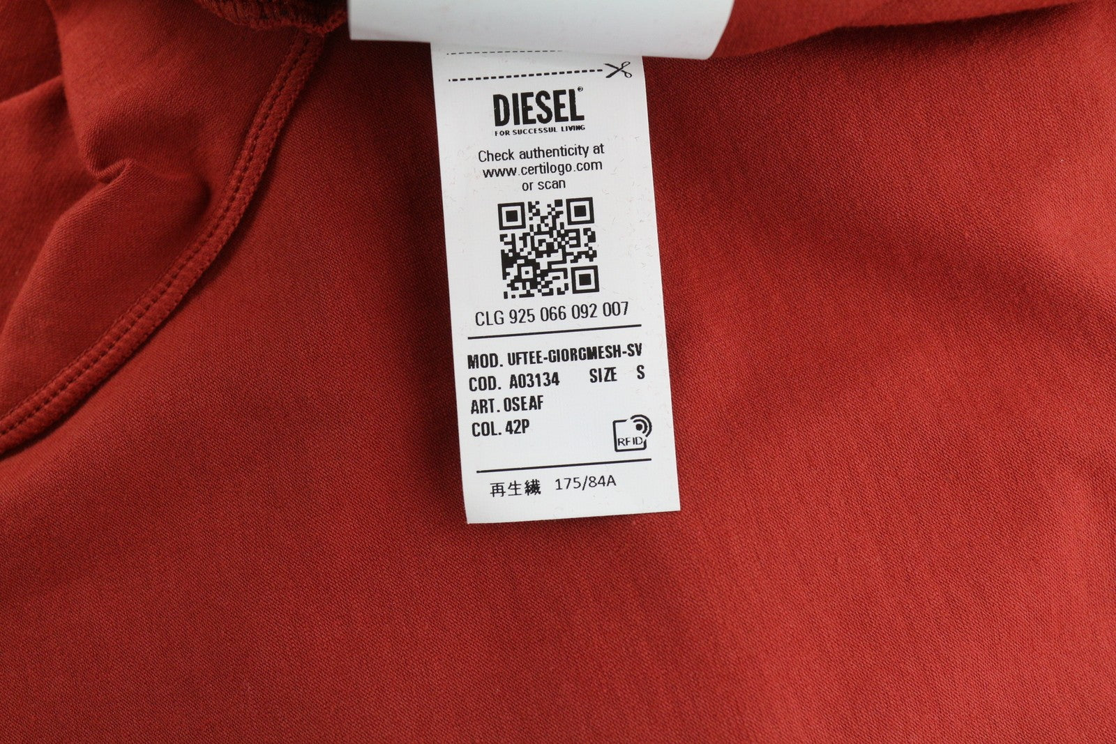 DIESEL Uftee-Giorgmesh-Sv Women T-Shirt S Red Short Sleeve Crew Neck Cropped