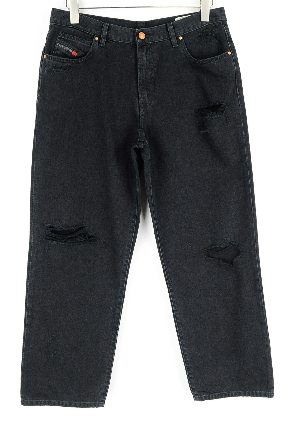 DIESEL Niclah 084TB Womens W31 L32 High-Rise Ripped Black Straight Leg Jeans