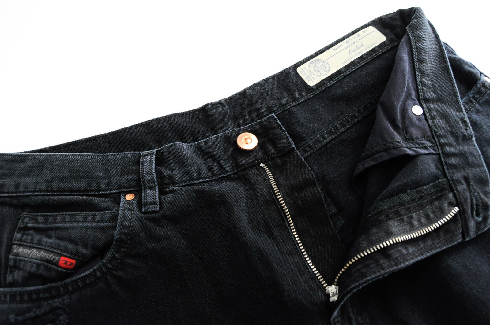 DIESEL Niclah 084TB Womens W31 L32 High-Rise Ripped Black Straight Leg Jeans