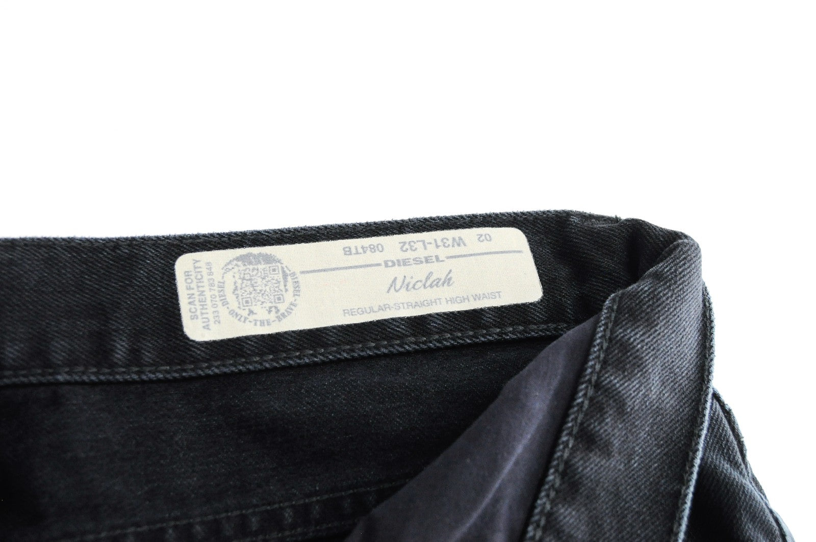 DIESEL Niclah 084TB Womens W31 L32 High-Rise Ripped Black Straight Leg Jeans