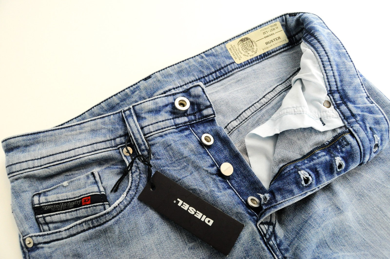 DIESEL Buster 081AL Mens Slim Tapered Blue Button-Fly Jeans W27 L32 Washed