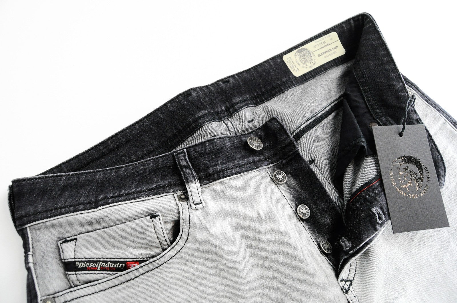 DIESEL Sleenker-X-SP 082AX Mens W33 L32 Slim Skinny Jeans Button-Fly Two Tone