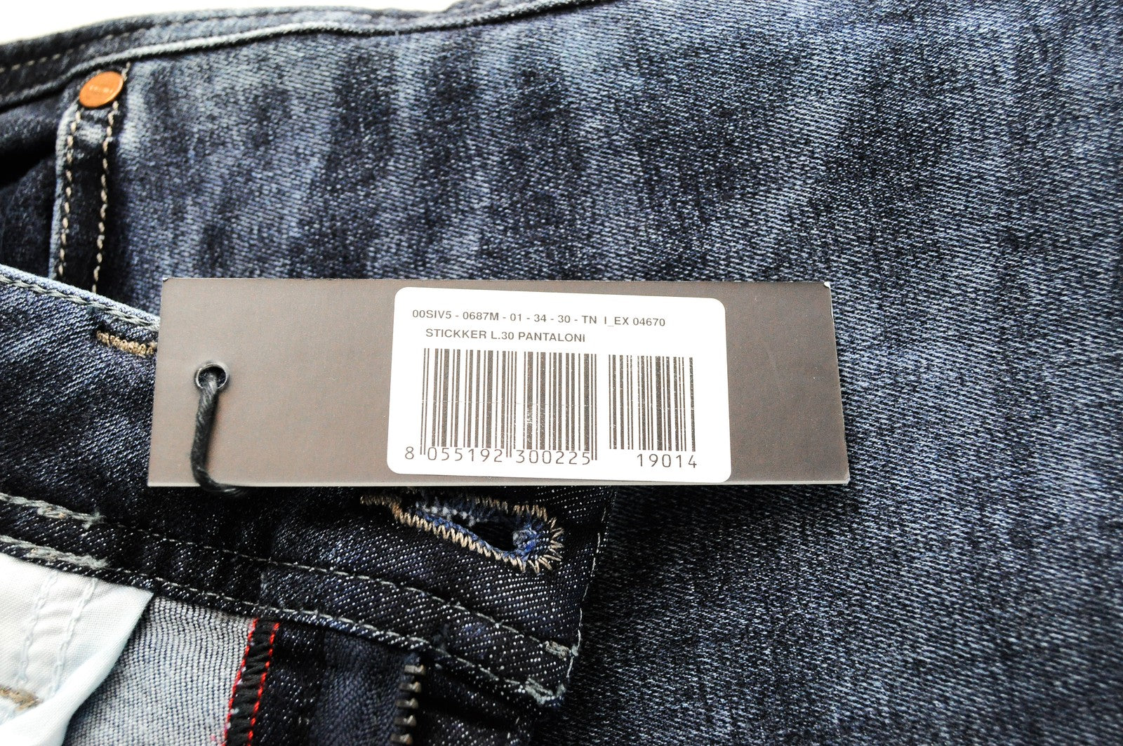 DIESEL Stickker 0687M vyriški aptempti itin ploni džinsai W34 L30 akmens mėlynumo 