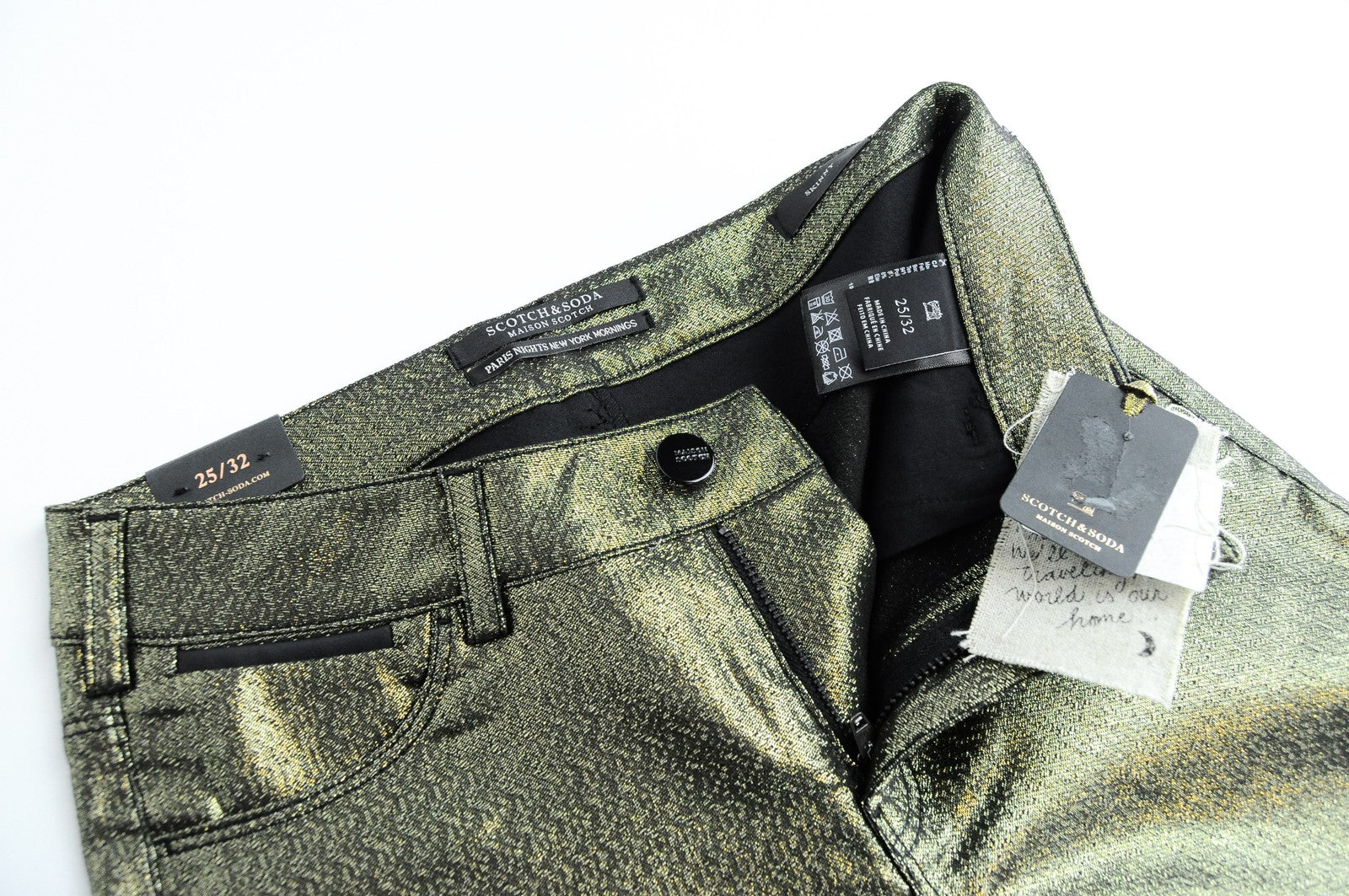 MAISON SCOTCH Womens W25 L32 Skinny Zip-Fly Glitter Mid-Rise Pattern Jeans