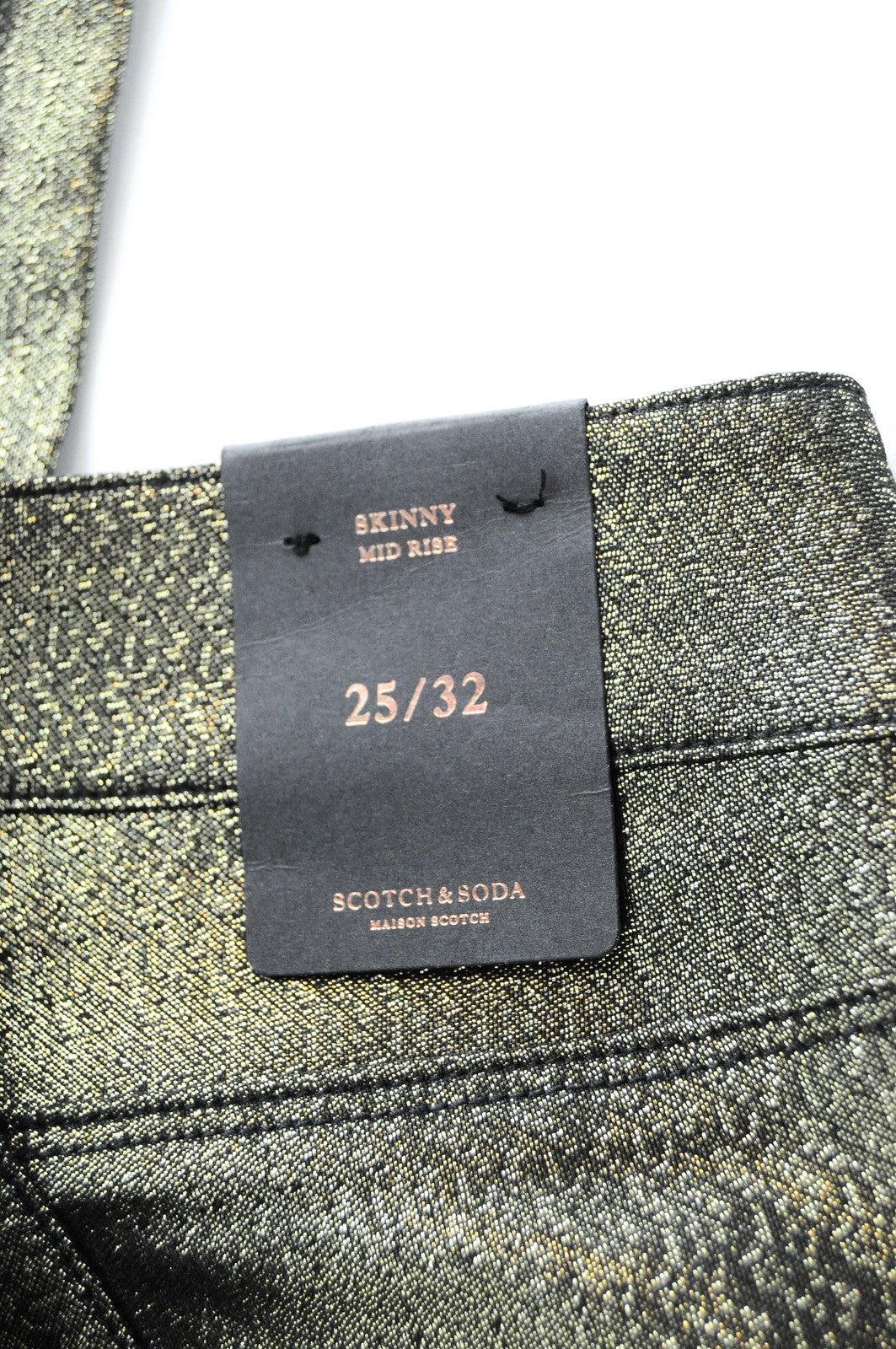 MAISON SCOTCH Womens W25 L32 Skinny Zip-Fly Glitter Mid-Rise Pattern Jeans