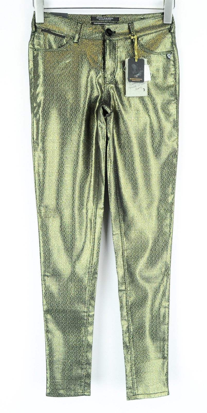 MAISON SCOTCH W24 L32 Womens Glitter Zip Jeans Skinny Mid-Rise Printed