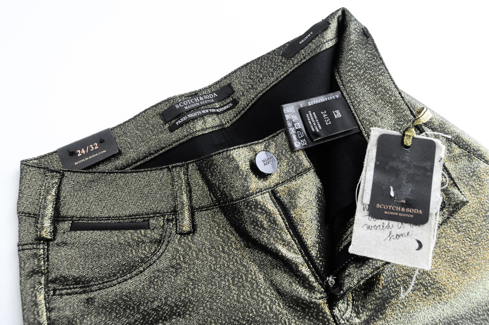 MAISON SCOTCH W24 L32 Womens Glitter Zip Jeans Skinny Mid-Rise Printed