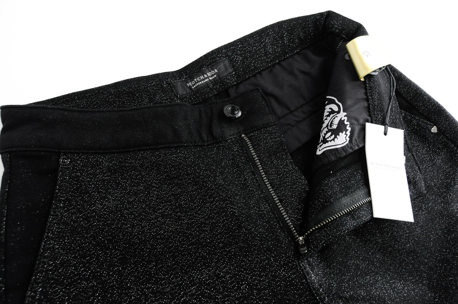 MAISON SCOTCH W26 L32 Black Zip Glitter Skinny  Mid-Rise Womens Jeans