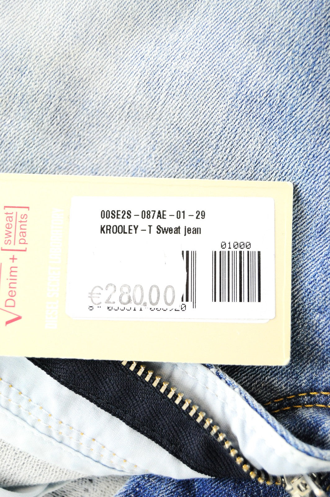 DIESEL Krooley-T 087AE vyriški W29 mėlyni Jog tamprūs skalbti ploni džinsai 