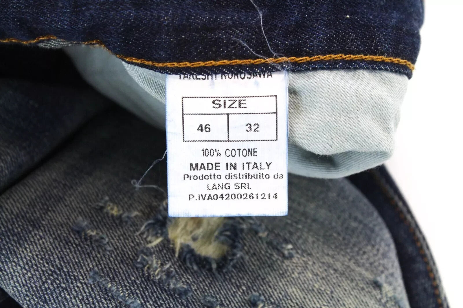 TAKESHY KUROSAWA mėlyni džinsai W32 vyrams, apdriskę, su sagomis ir dėmėtu džinsiniu stiliumi 