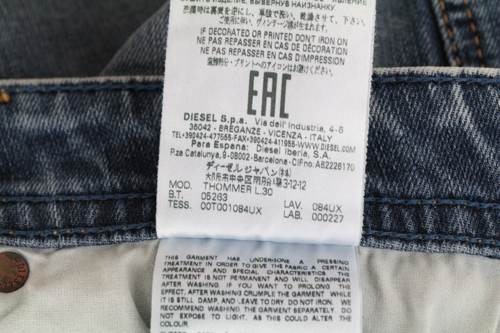 DIESEL Thommer 084UX Men's Jeans W28/L30 Wash Blue Skinny