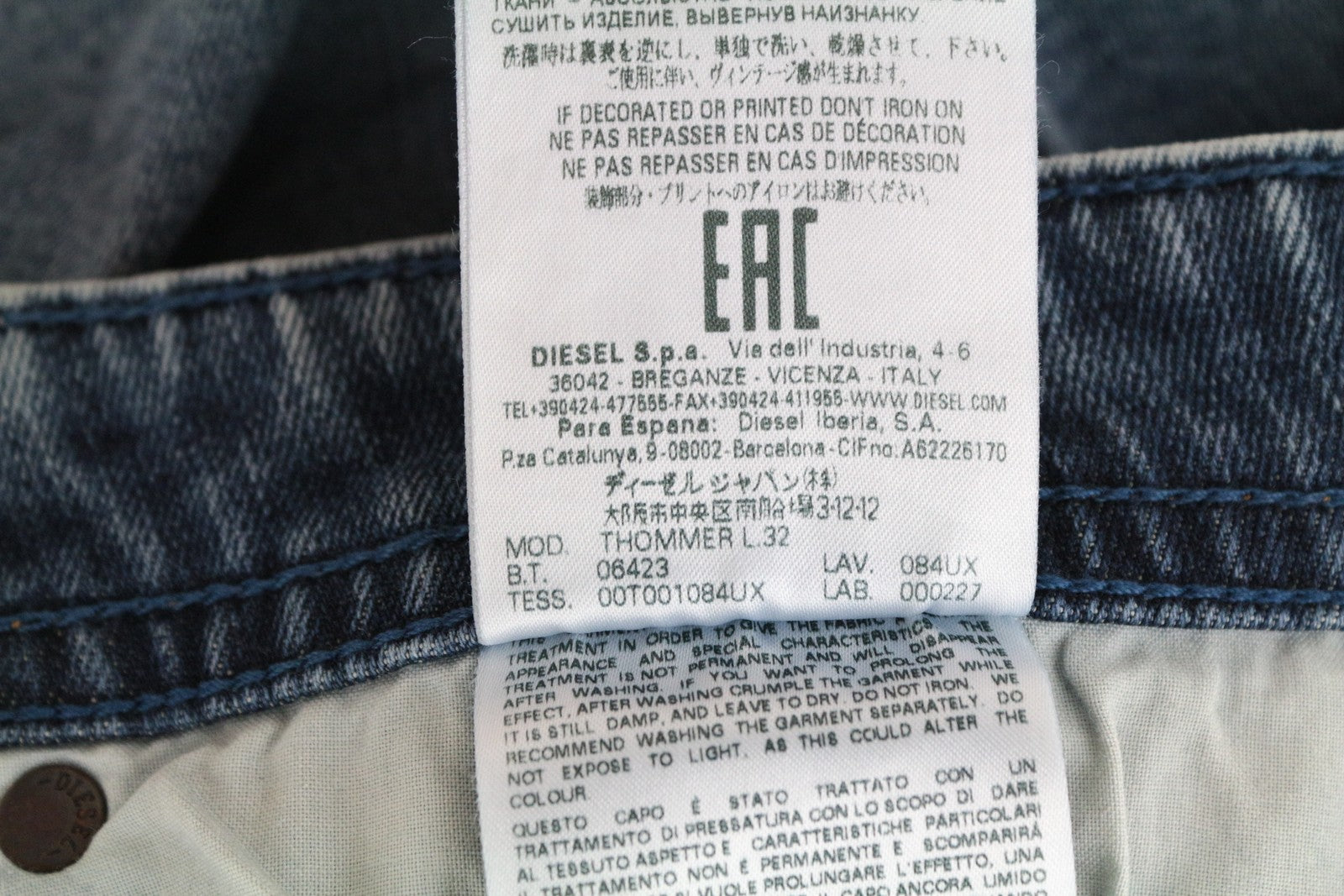 DIESEL Thommer 084UX Men's Jeans W28/L32 Washed Blue Stretch