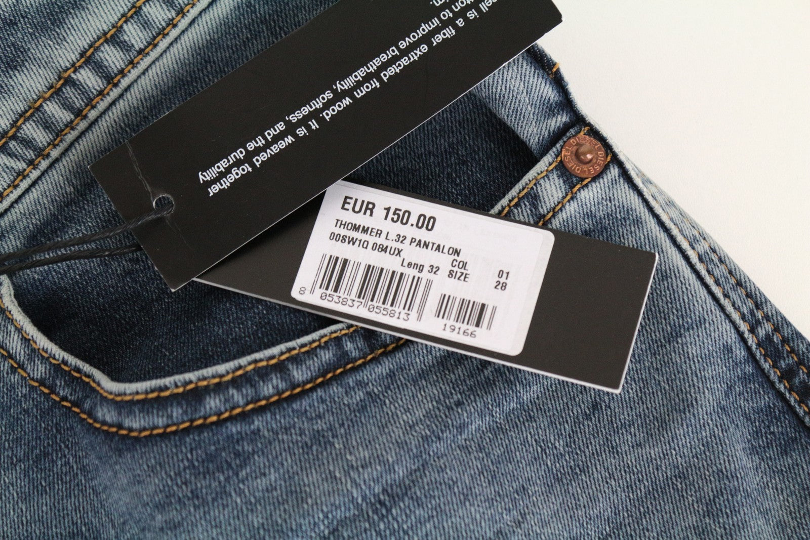 DIESEL Thommer 084UX Men's Jeans W28/L32 Washed Blue Stretch