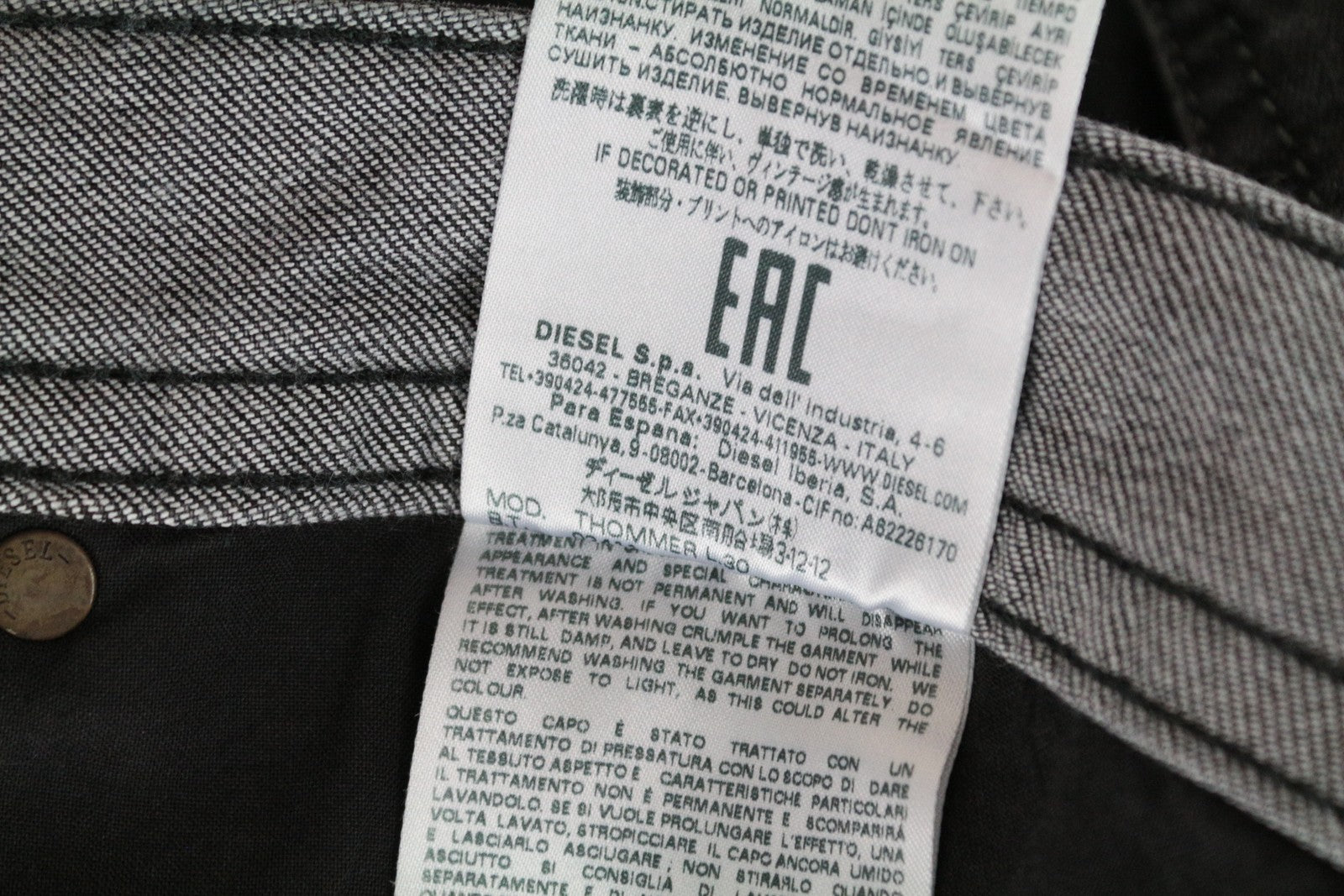 DIESEL Thommer 0687J Men's Jeans W32/L30 Stretch Grey