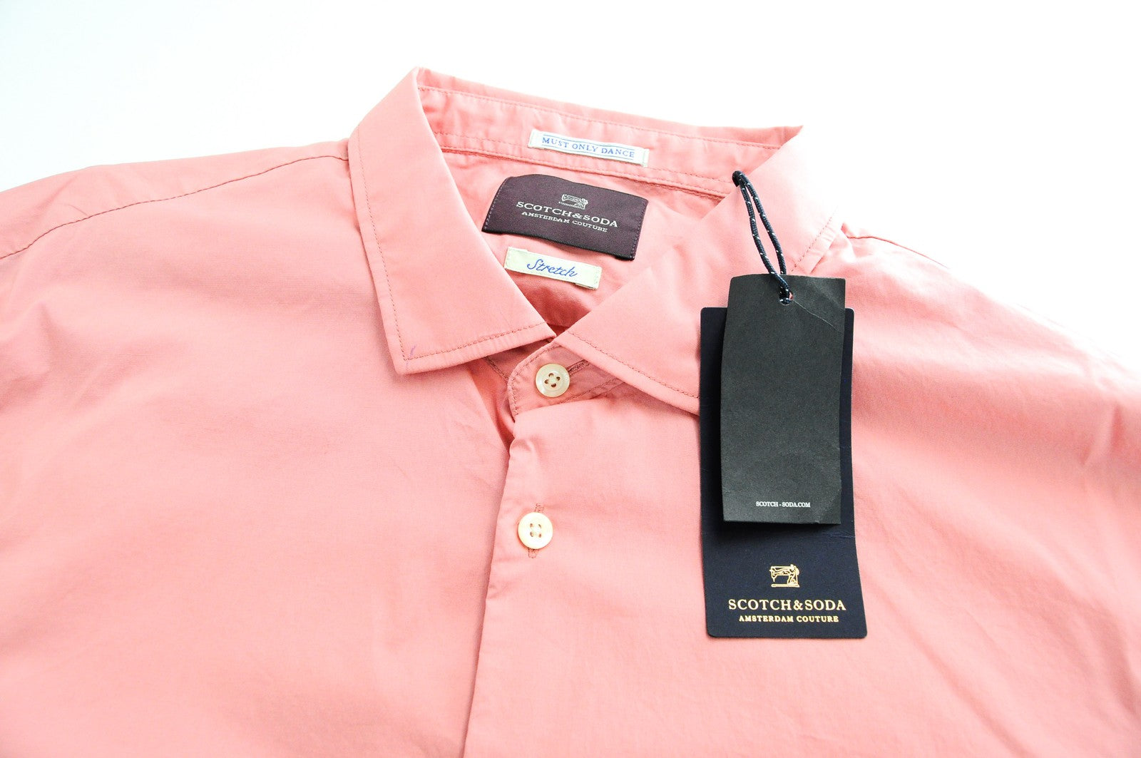 SCOTCH & SODA  Couture Mens 2XL Slim Stretch Cotton Shirt Pink Long Sleeve
