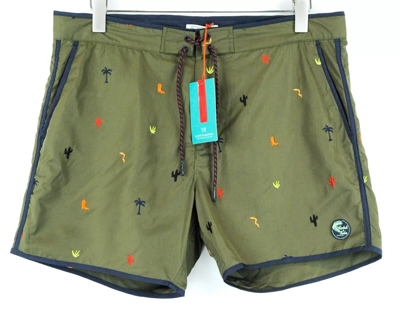 SCOTCH & SODA Swim Shorts W36 Men Green Pull-On Embroidered Ams Couture Beach