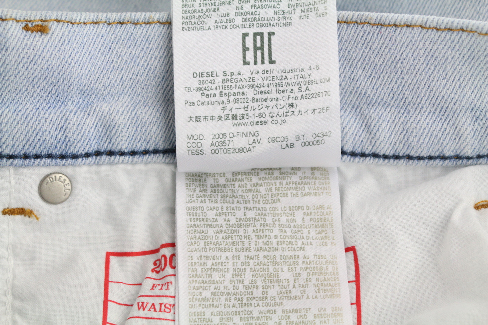 DIESEL 2005 D-Fining 09C06 Men Jeans W34/L32 Regular Fit Tapered Leg RRP€250