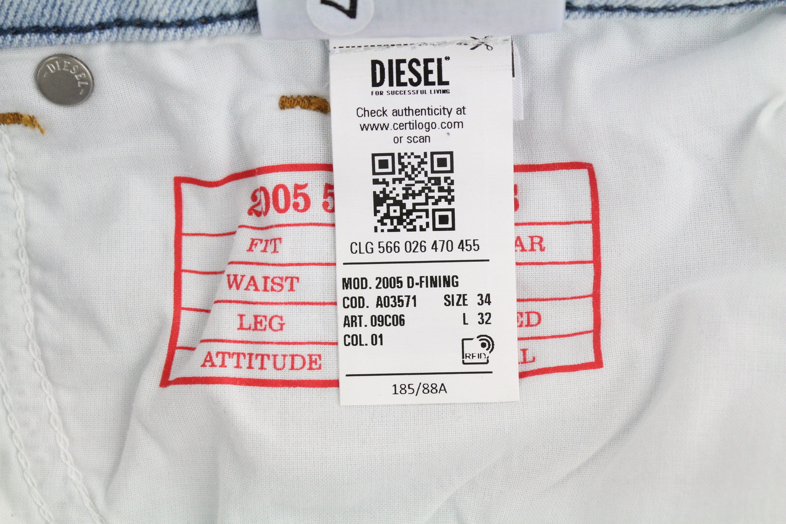 DIESEL 2005 D-Fining 09C06 Men Jeans W34/L32 Regular Fit Tapered Leg RRP€250