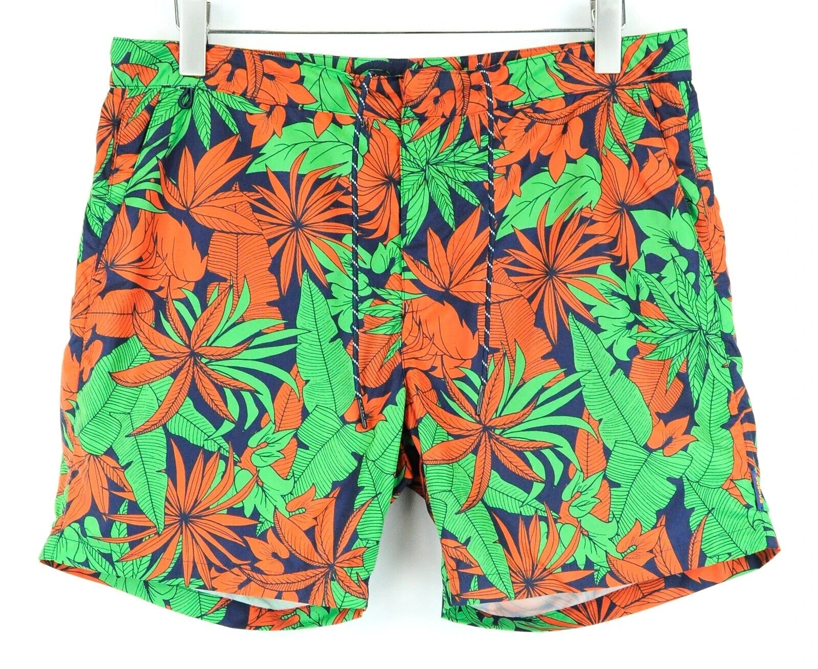 SCOTCH & SODA Swim Shorts W34 Men Leaf Pattern Green Orange Pull-On Couture