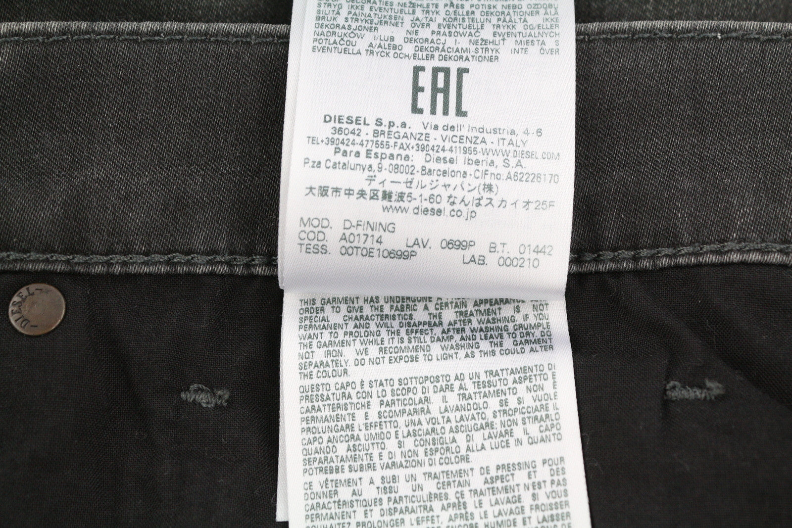 DIESEL D-Fining 0699P Men Jeans W30/L30 Tapered Fit Stretch Buttoned Washed