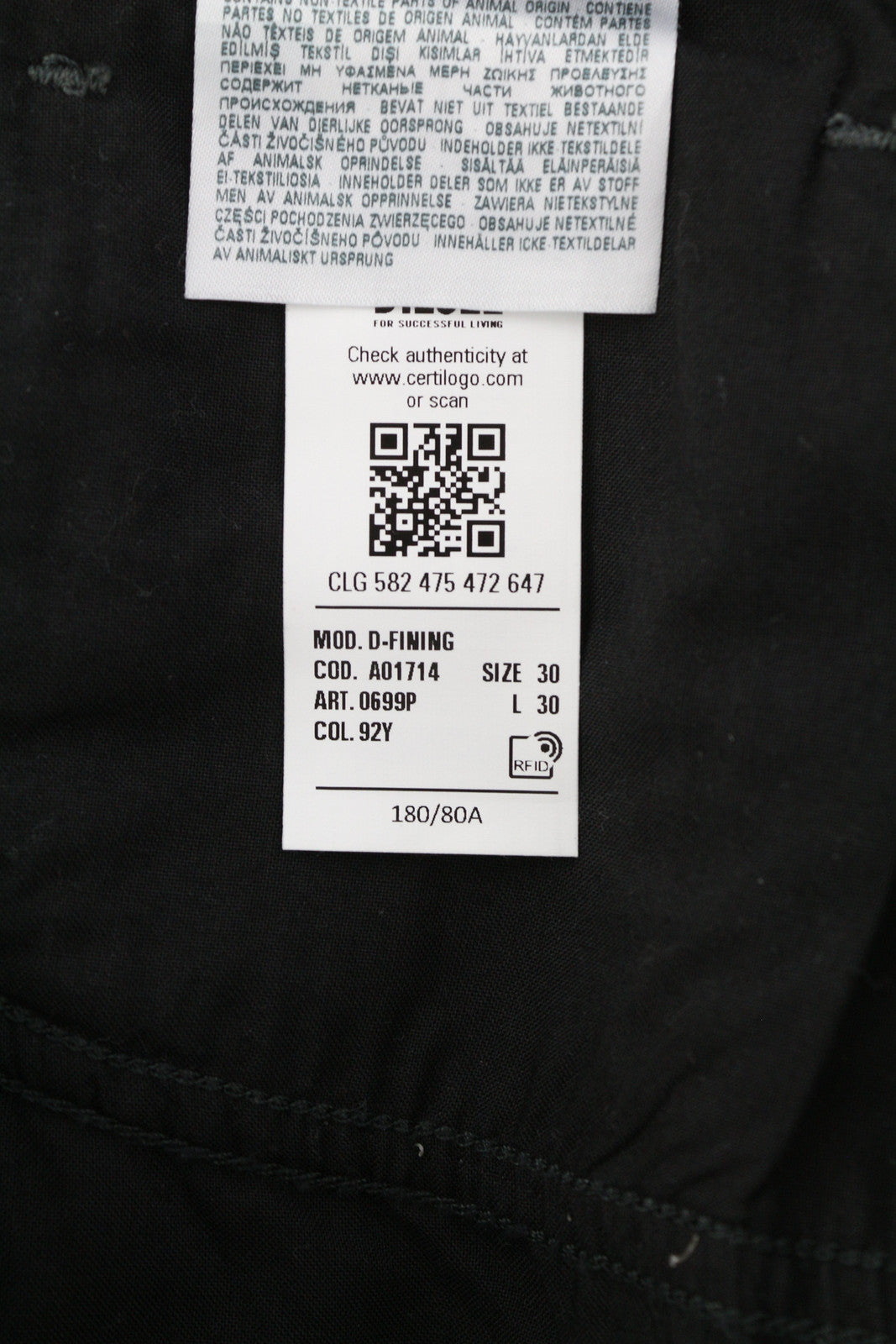 DIESEL D-Fining 0699P Men Jeans W30/L30 Tapered Fit Stretch Buttoned Washed