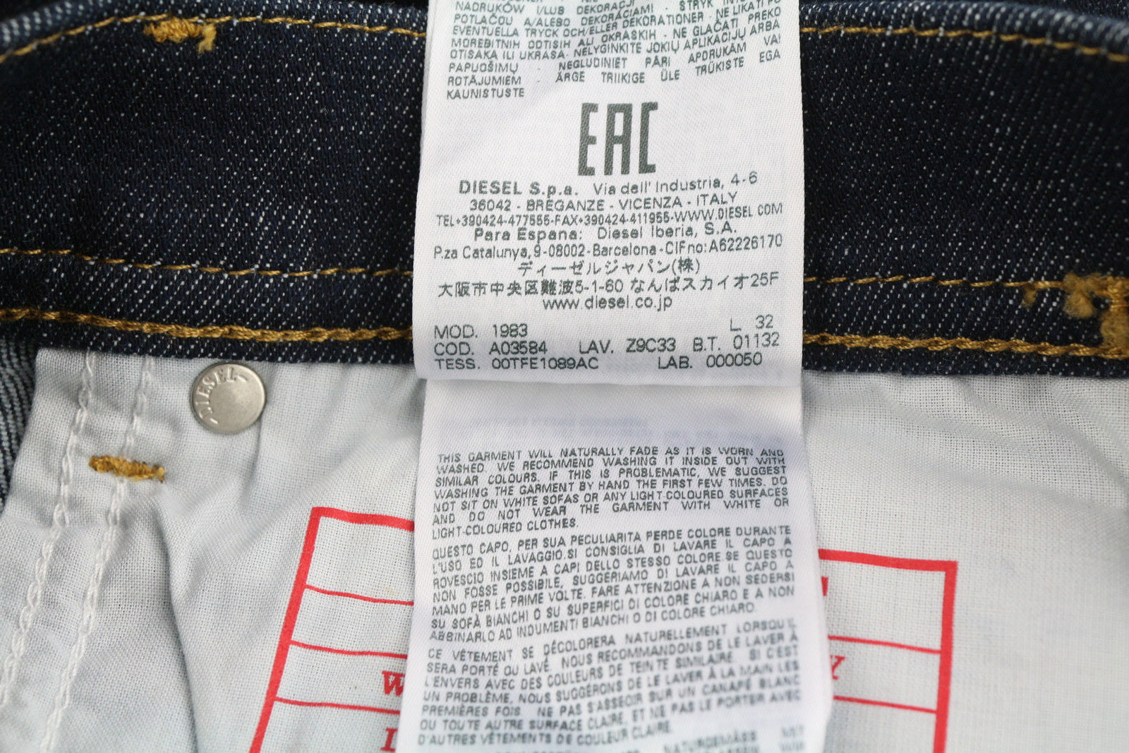 DIESEL 1983 Z9C33 Men Jeans W30/L32 Skinny Fit High Waist Zipper Denim Blue