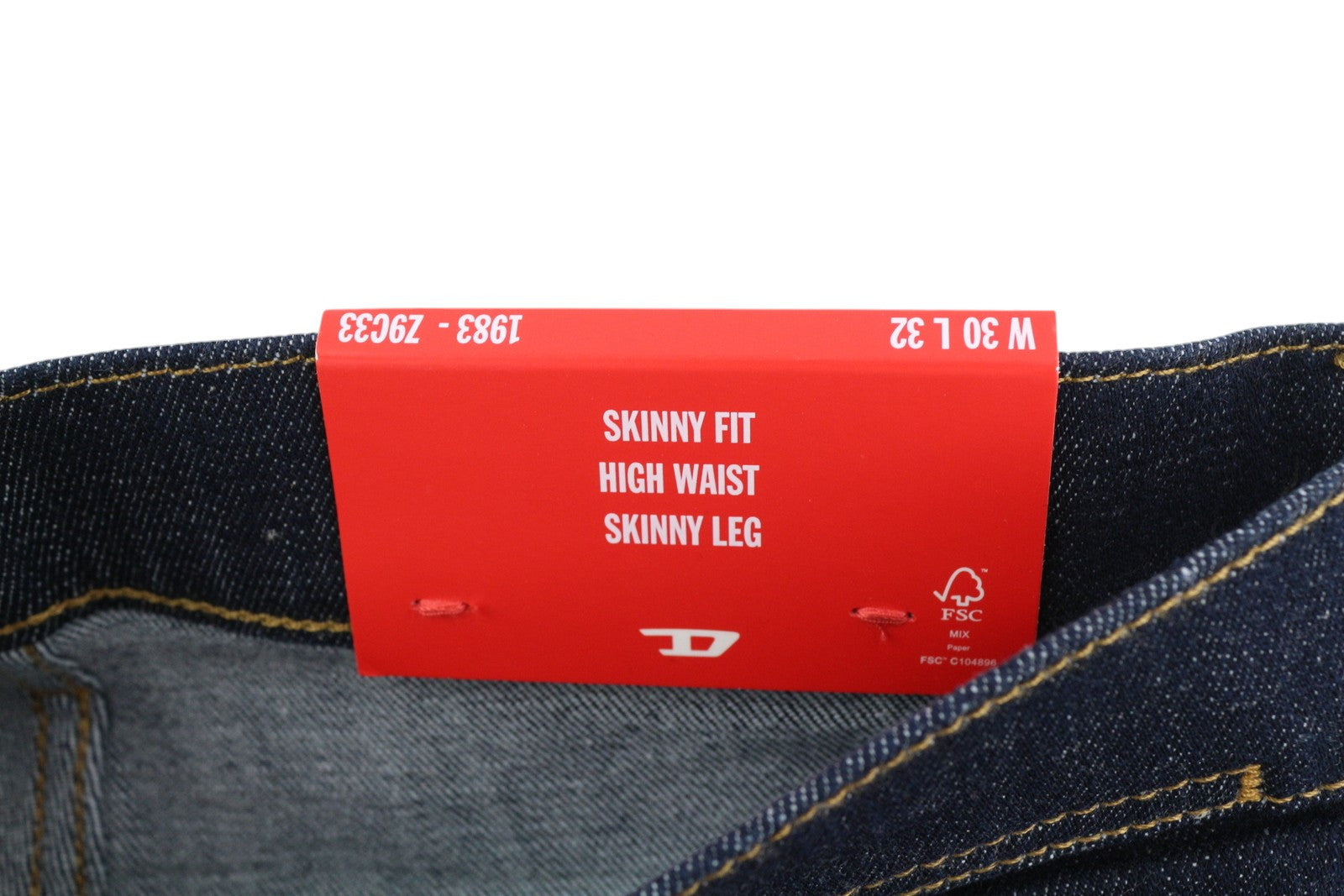 DIESEL 1983 Z9C33 Men Jeans W30/L32 Skinny Fit High Waist Zipper Denim Blue