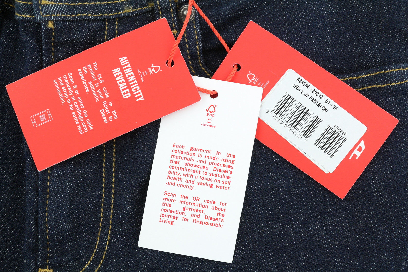 DIESEL 1983 Z9C33 Men Jeans W30/L32 Skinny Fit High Waist Zipper Denim Blue