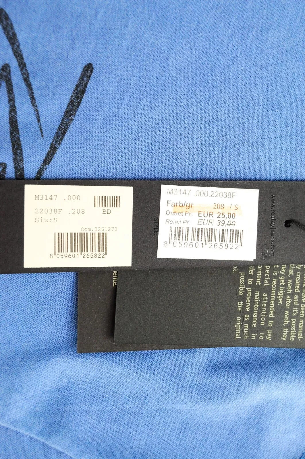 REPLAY Mens Cotton Tee S Blue Ripped Summer  Short Sleeve Style