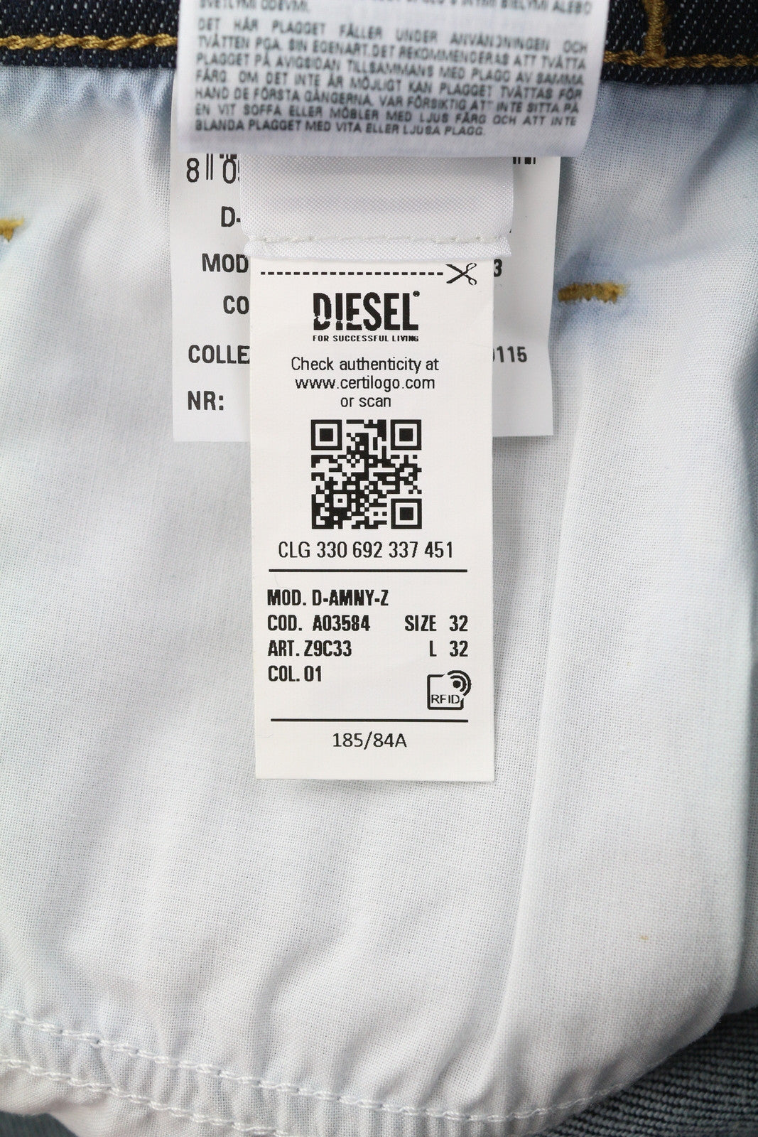 DIESEL 1983 D-Amny-Z Z9C33 Men Jeans W32/L32 Skinny Fit High Waist Zipper Denim